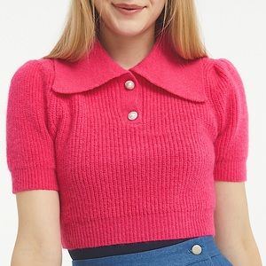 Hot Pink Collared Button Sweater Crop Top - US M